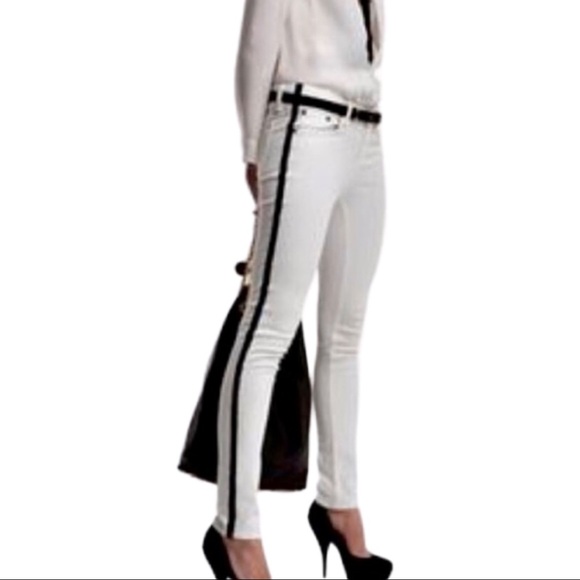 New RAG & BONE For INTERMIX Black White Tuxedo Skinny Jeans Zipper Size 24 - Picture 2 of 14